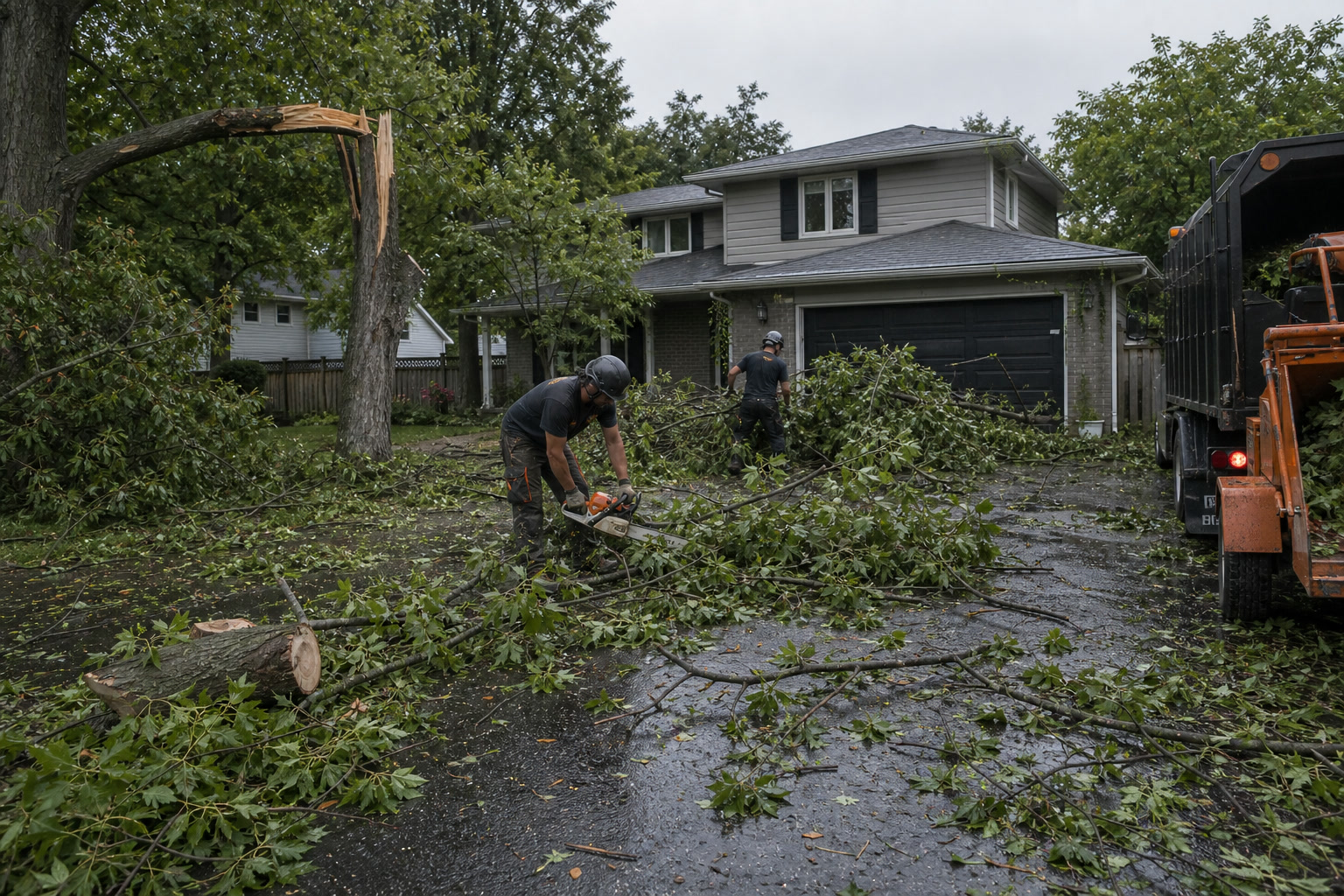 Storm damage driveway cleanup — Oshawa